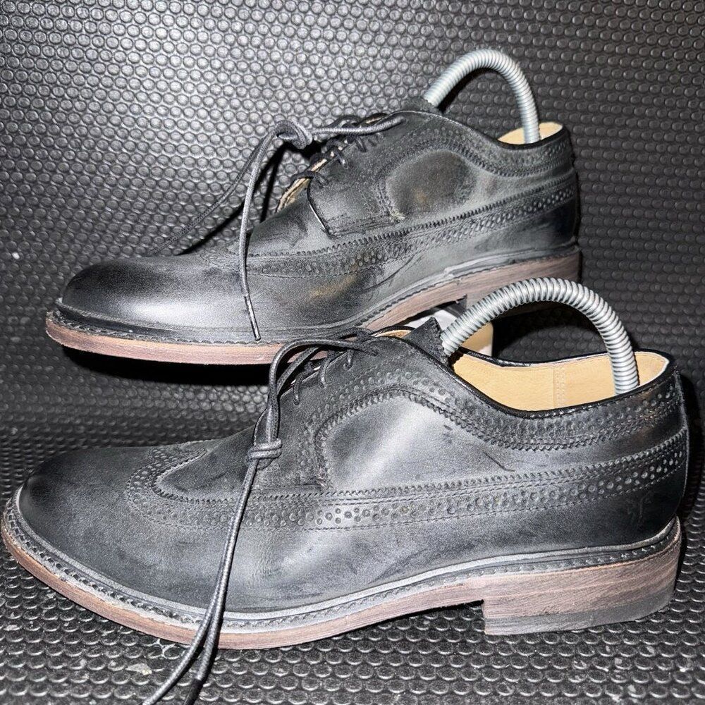 FRYE John Atoye WIngtip Black Distressed Leather Wingtip Oxfords Shoes Size 9.5B